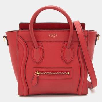 Pre Owned Celine Red Grain Leather Nano Luggage Tote