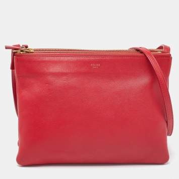 Pre Owned Celine Red Leather Large Trio Zip Crossbody Bag