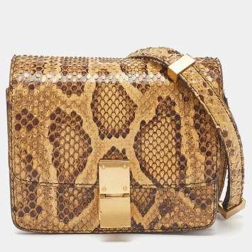 Pre Owned Celine Beige Python Small Classic Box Flap Bag