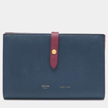 Pre Owned Celine Blue/Burgundy Leather Large Multifunction Strap Wallet