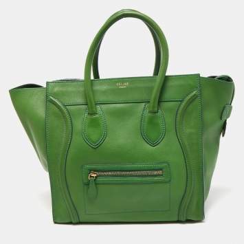 Pre Owned Celine Green Leather Mini Luggage Tote