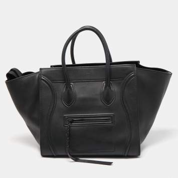Pre Owned Celine Black Leather Medium Phantom Luggage Tote 