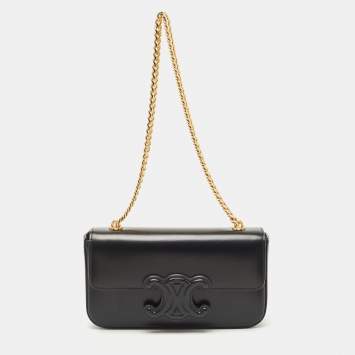 Pre Owned Celine Black Shiny Leather Triomphe Shoulder Bag