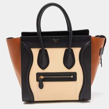 Pre Owned Celine Tri Color Leather Micro Luggage Tote