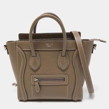 Pre Owned Celine Khaki Leather Nano Luggage Tote