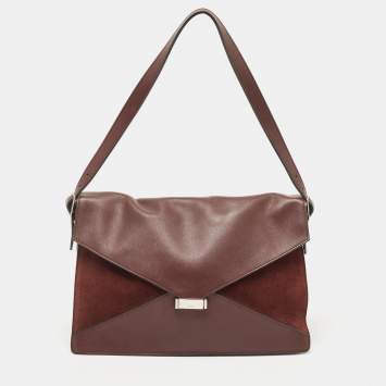 Pre Owned Celine Burgundy Leather and Suede Medium Diamond Shoulder Bag