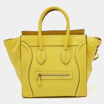 Pre Owned Celine Yellow Leather Mini Luggage Tote