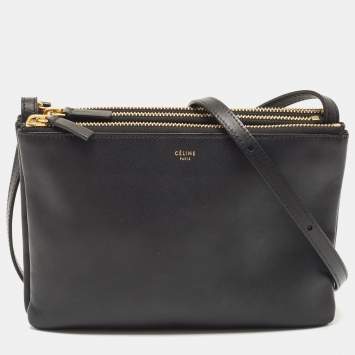 Pre Owned Celine Black Leather Small Trio Crossbody Bag