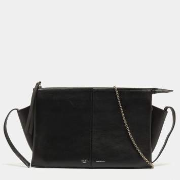 Pre Owned Celine Black Leather Trifold Chain Clutch