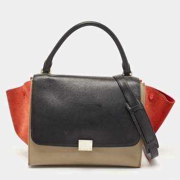 Pre Owned Celine Tri Color Leather and Suede Medium Trapeze Bag