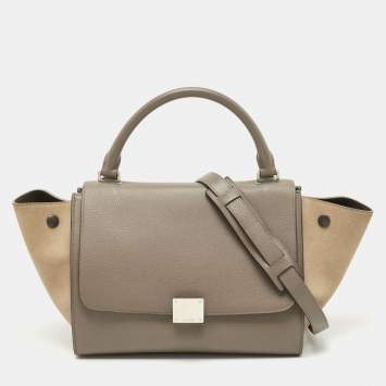 Pre Owned Celine Grey Leather and Suede Small Trapeze Bag
