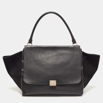 Pre Owned Celine Black Leather and Suede Large Trapeze Top Handle Bag