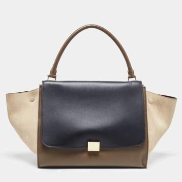 Pre Owned Celine Tricolor Leather and Suede Large Trapeze Top Handle Bag
