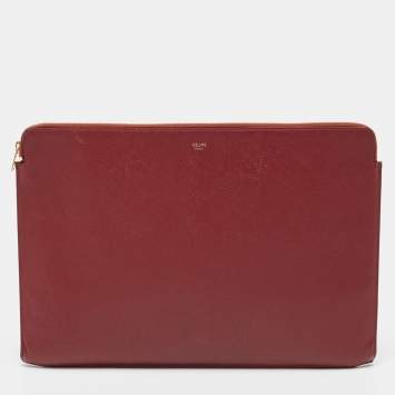 Pre Owned Celine Red Leather Zip Pouch