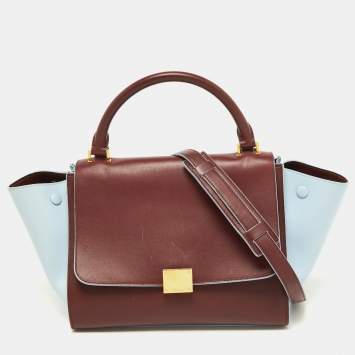 Pre Owned Celine Burgundy/Blue Leather Small Trapeze Top Handle Bag