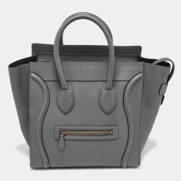 Pre Owned Celine Grey Leather Mini Luggage Tote