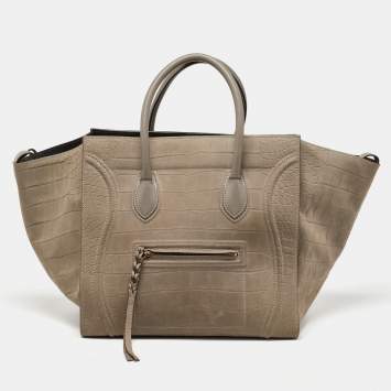 Pre Owned Céline Grey Croc Embossed Leather Large Phantom Luggage Tote