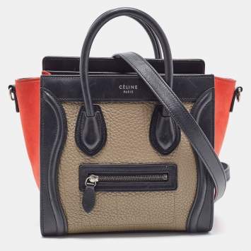 Pre Owned Celine Tri Color Leather and Nubuck Nano Luggage Tote