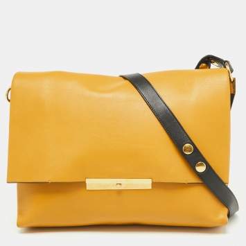 Pre Owned Celine Mustard/Black Leather Flap Blade Flap Bag