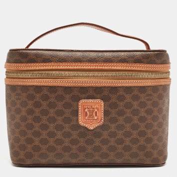 Pre Owned Celine Brown Macadam Coated Canvas and Leather Vanity Bag