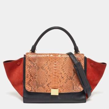 Pre Owned Celine Tri Color Leather and Python Medium Trapeze Bag
