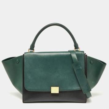 Pre Owned Celine Green/Black Leather Medium Trapeze Bag