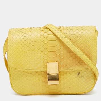 Pre Owned Celine Yellow Python Medium Classic Box Bag