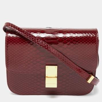 Pre Owned Celine Red/Black Python Medium Classic Box Shoulder Bag