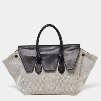 Pre Owned Celine Black/Cream Canvas and Leather Small Tie Tote