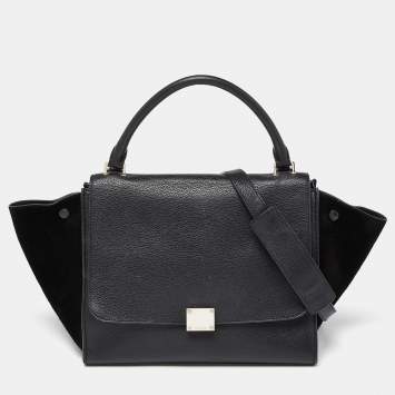 Pre Owned Celine Black Leather and Suede Medium Trapeze Bag