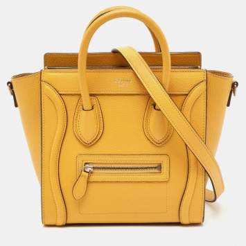 Pre Owned Céline Mustard Leather Nano Luggage Tote