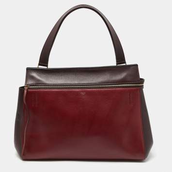 Pre Owned Celine Burgundy/Red Leather Large Edge Top Handle Bag