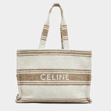 Pre Owned Celine Beige/Brown Striped Jacquard Cabas Thais Tote