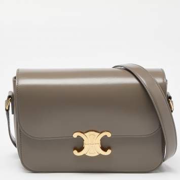 Pre Owned Celine Grey Leather Triomphe Shoulder Bag