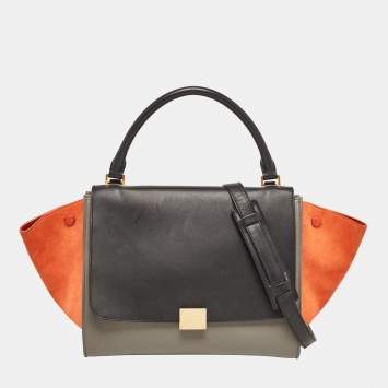 Pre Owned Celine Tri Color Leather and Suede Medium Trapeze Bag