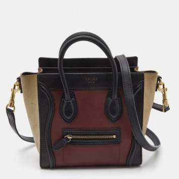 Pre Owned Céline Multicolor Leather and Suede Nano Luggage Tote