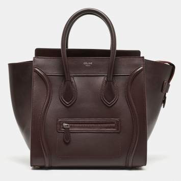 Pre Owned Celine Dark Burgundy Leather Mini Luggage Tote
