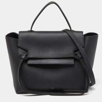 Pre Owned Celine Black Leather Mini Belt Top Handle Bag
