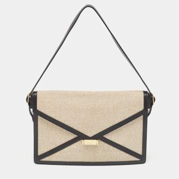 Pre Owned Celine Black/Grey Canvas and Leather Diamond Shoulder Bag