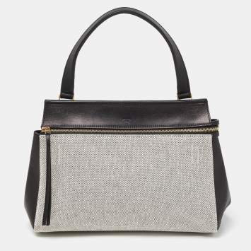 Pre Owned Céline Black/Off White Canvas and Leather Small Edge Bag