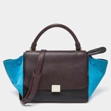 Pre Owned Celine Tri Color Leather and Suede Small Trapeze Top Handle Bag