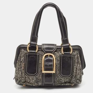 Pre Owned Celine Black/Grey Wool and Leather Ella Frame Bag