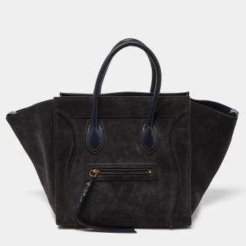 Pre Owned Celine Dark Grey/Dark Blue Suede and Leather Medium Phantom Luggage Tote