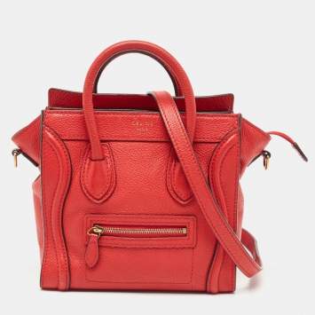 Pre Owned Celine Red Leather Nano Luggage Tote