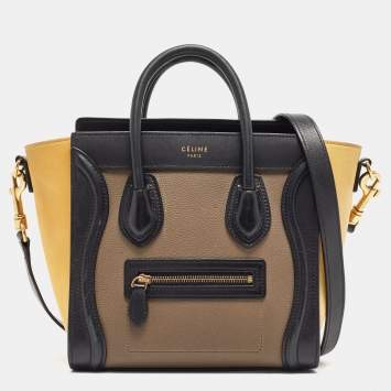Pre Owned Céline Multicolor Nubuck and Leather Nano Luggage Tote
