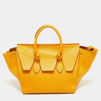 Pre Owned Celine Yellow Leather Small Tie Tote w/Pouch
