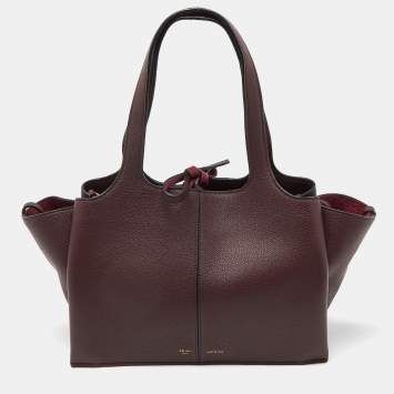Pre Owned Celine Burgundy Leather Small Tri-Fold Tote