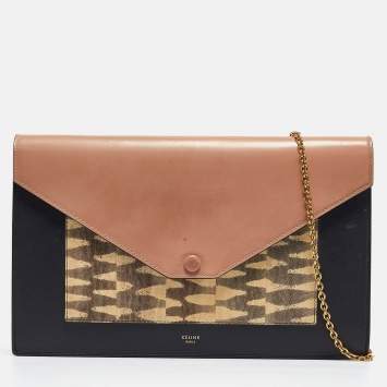 Pre Owned Celine Multicolor Leather and Karung Pocket Envelope Shoulder Bag