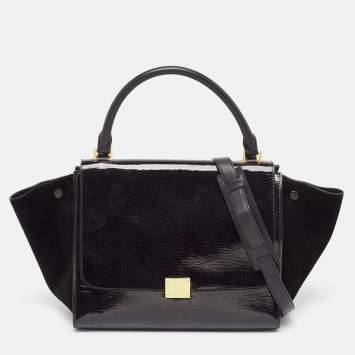 Pre Owned Celine Black Patent Leather and Suede Medium Trapeze Bag