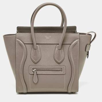Pre Owned Celine Beige Leather Micro Luggage Tote